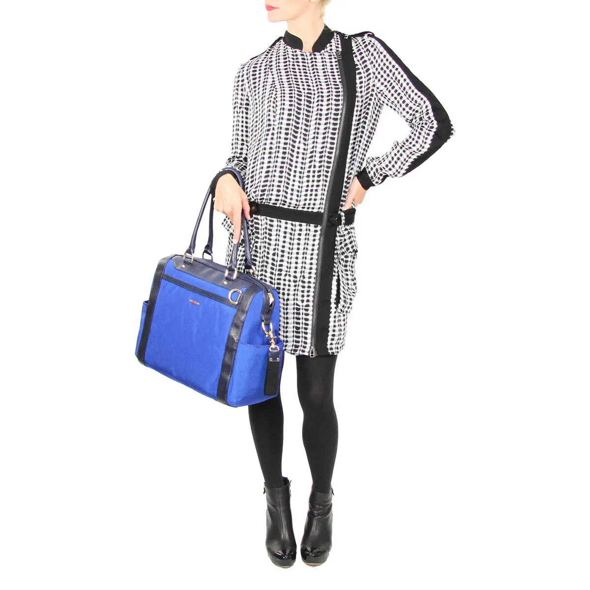 Black & White Check Zipper Front Dress