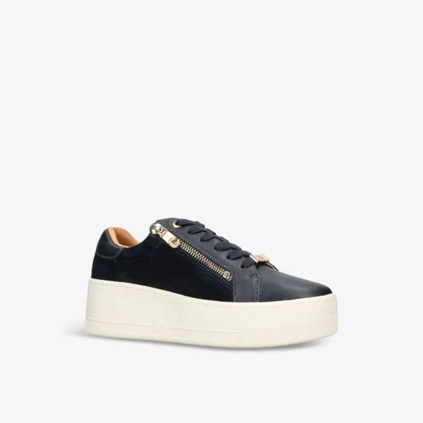 Connected Zip Carvela Leather Low Top Sneakers, Navy