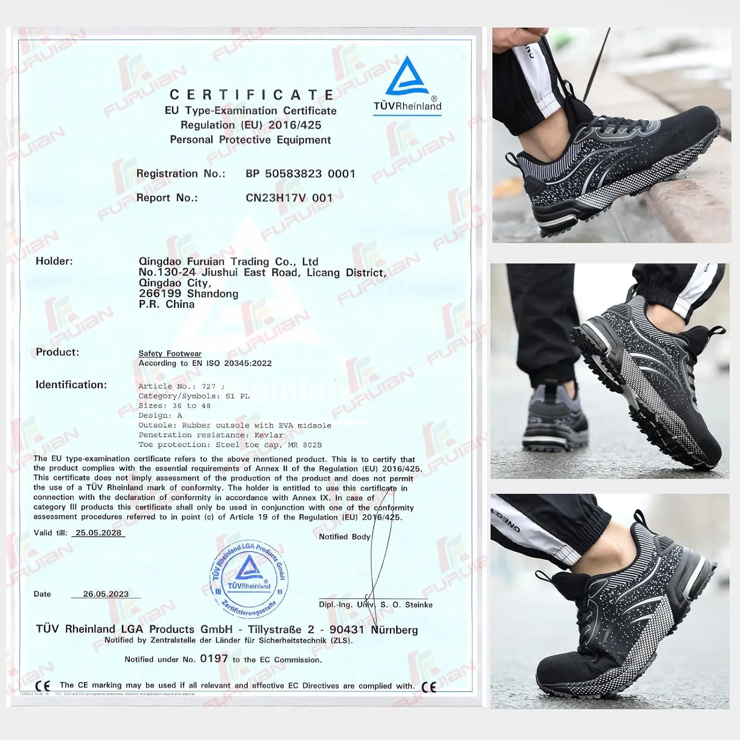 Furuian Steel Toe Shoes for Men & Women Lightweight Safety Work Shoes Comfortable Steel Toe Sneakers Warehouse Industry Work Sneakers