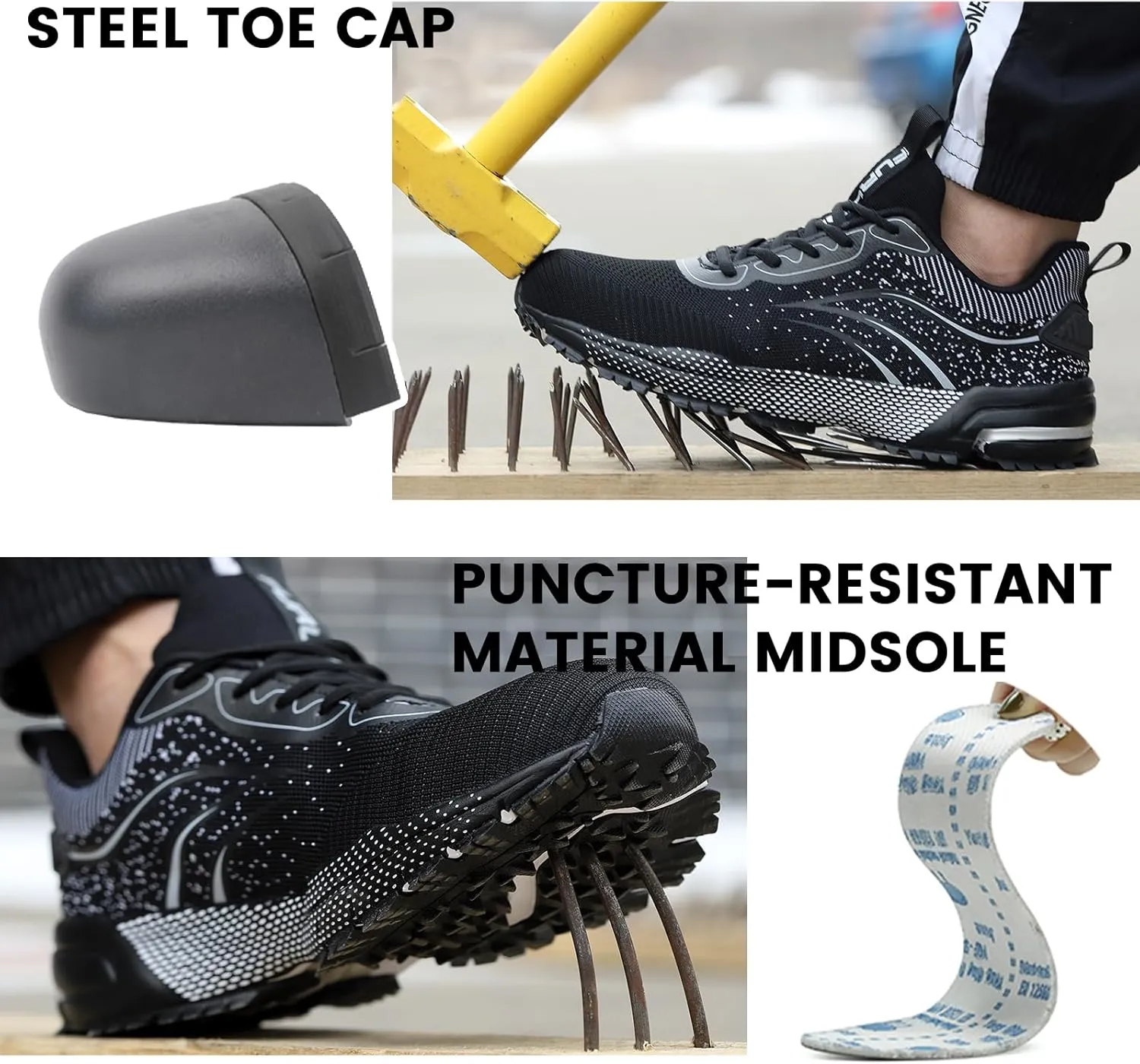 Furuian Steel Toe Shoes for Men & Women Lightweight Safety Work Shoes Comfortable Steel Toe Sneakers Warehouse Industry Work Sneakers