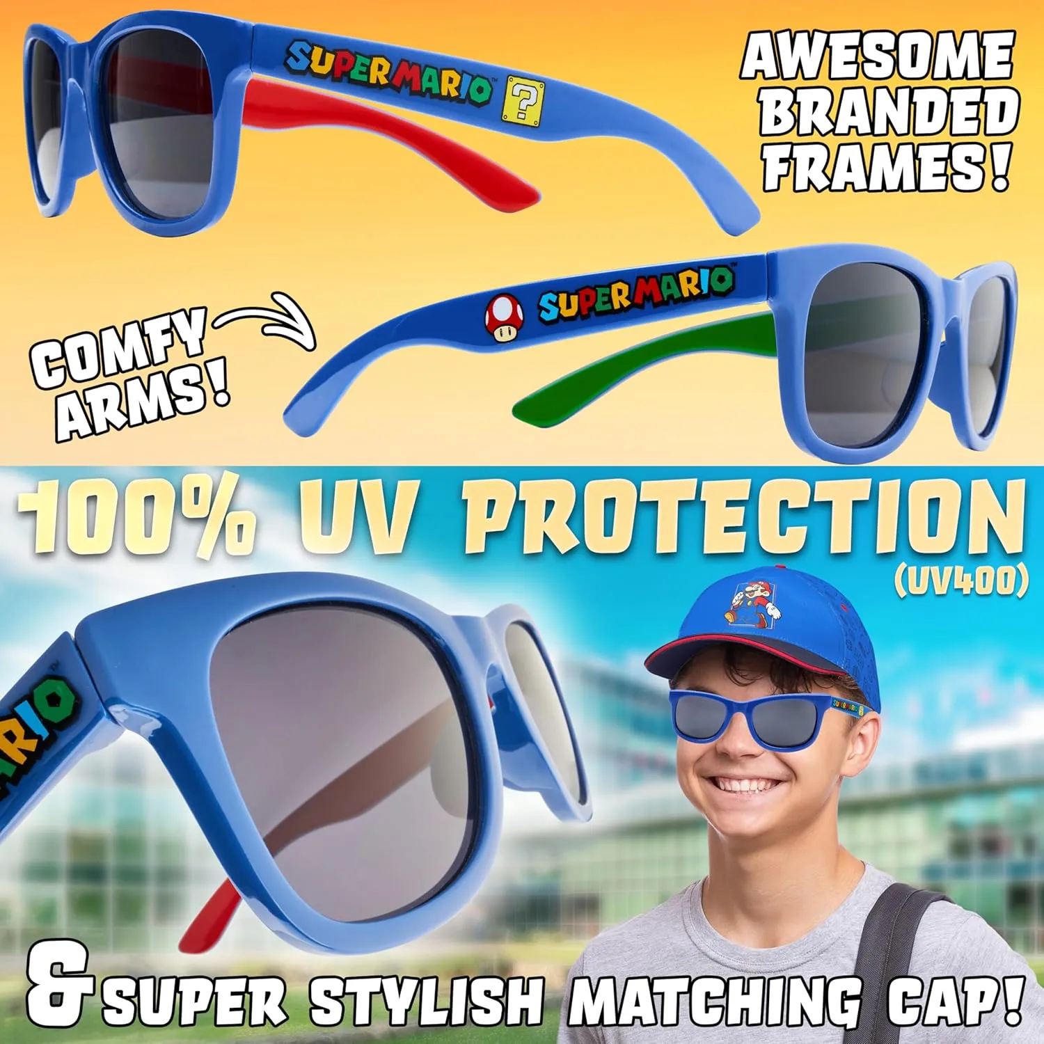 Get Trend Baseball Cap for Boys Teens Kids Sunglasses Set Adjustable Hat UV Protection
