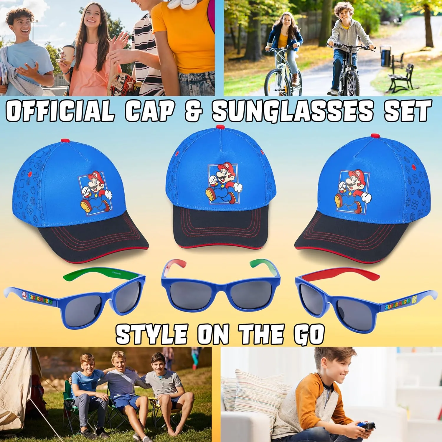 Get Trend Baseball Cap for Boys Teens Kids Sunglasses Set Adjustable Hat UV Protection