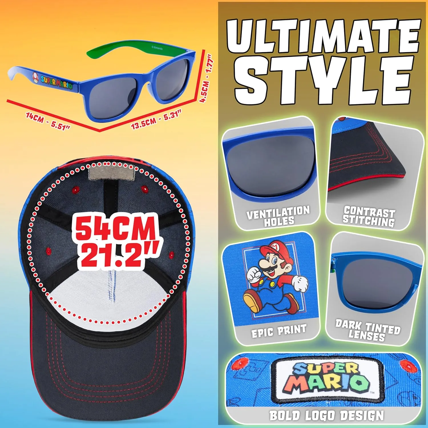 Get Trend Baseball Cap for Boys Teens Kids Sunglasses Set Adjustable Hat UV Protection