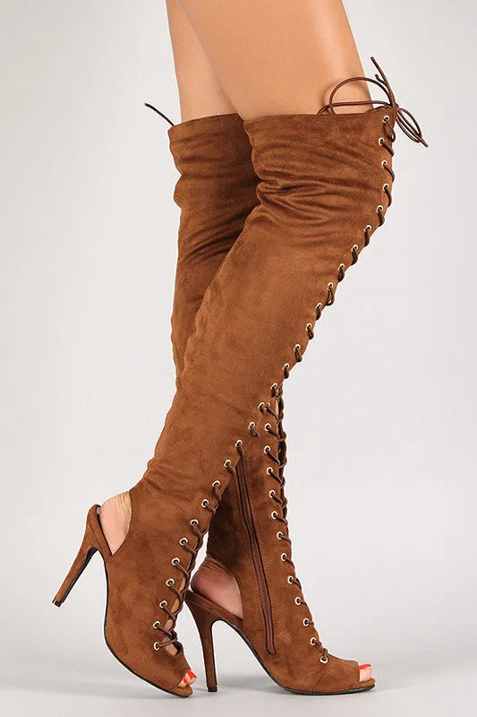 Jewel - Lace Up Back Cut Out Over The Knee Boot