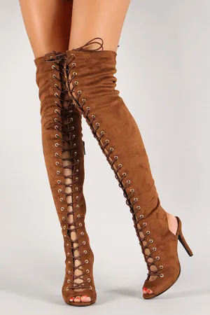 Jewel - Lace Up Back Cut Out Over The Knee Boot