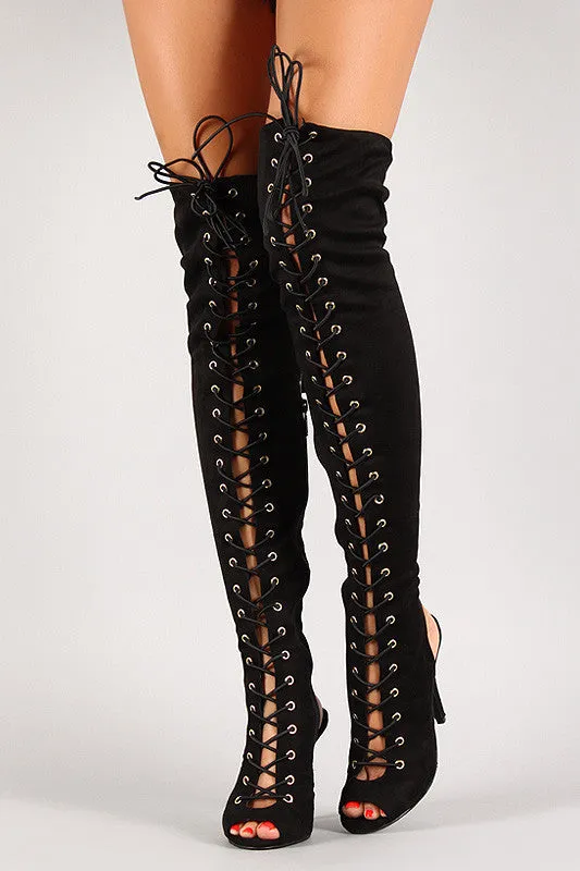 Jewel - Lace Up Back Cut Out Over The Knee Boot