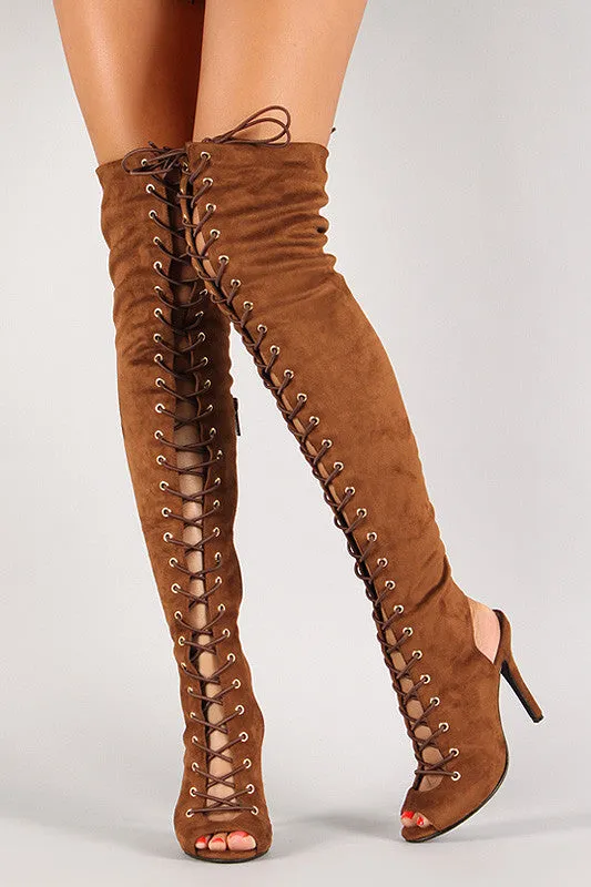 Jewel - Lace Up Back Cut Out Over The Knee Boot