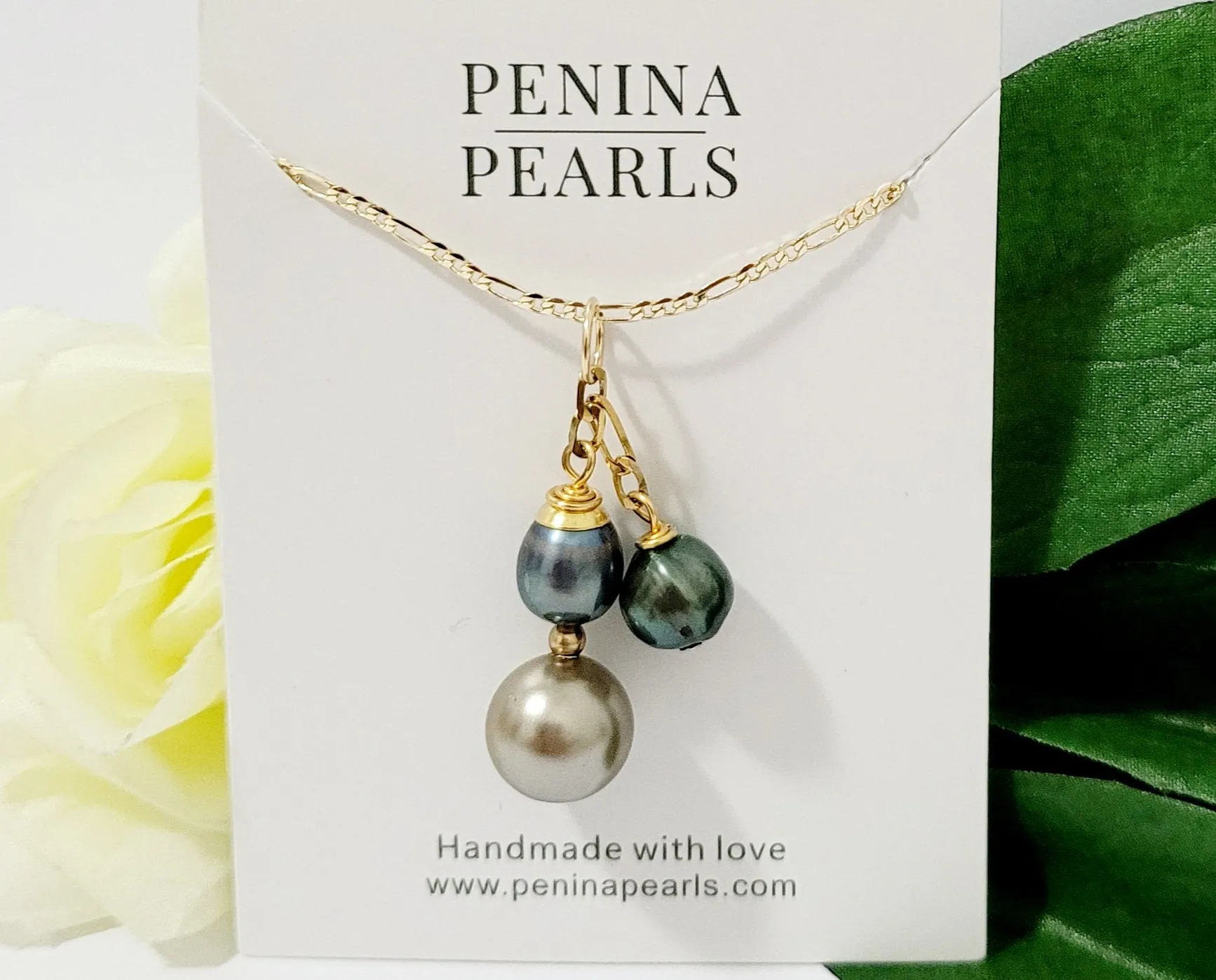LANI - Duo Natural Green Tahitian Pearls embellished with Swarovski Pearls Set