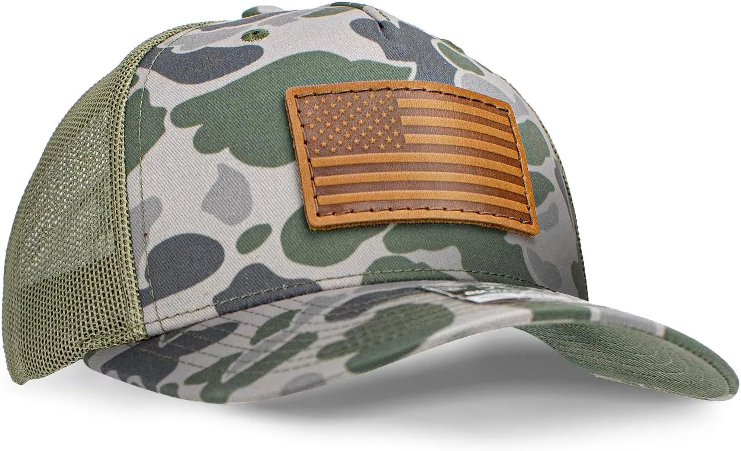 Leather Patch Hat for Men - Richardson 112 Trucker Hat w/Full-Grain Leather Patch, Laser-Engraved, Machine-Stitched
