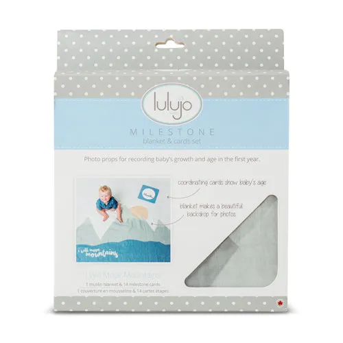 Lulujo “I Will Move Mountains” Baby’s First Year Blanket & Cards Set
