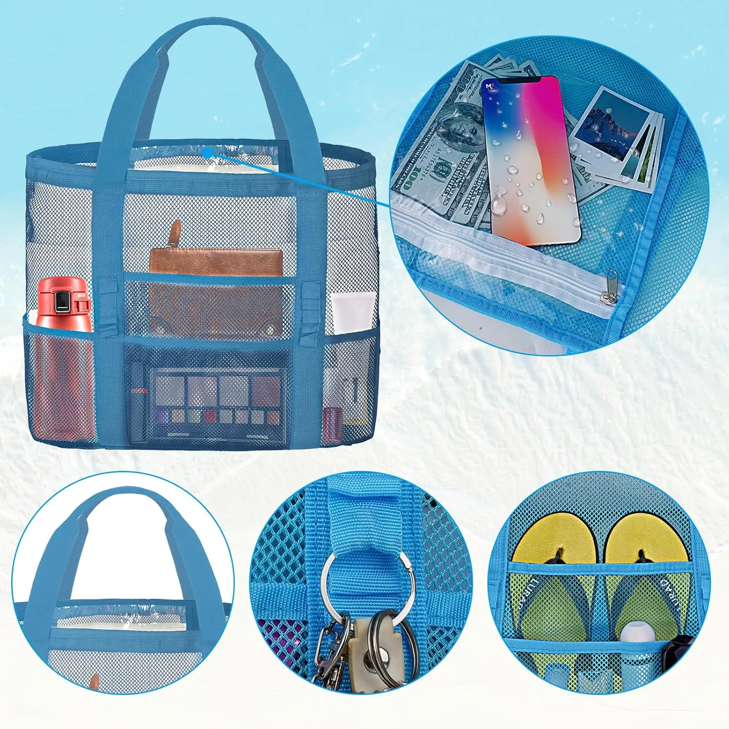 Mesh Beach Bags for Women - Plus Waterproof Sandproof Tote Bag