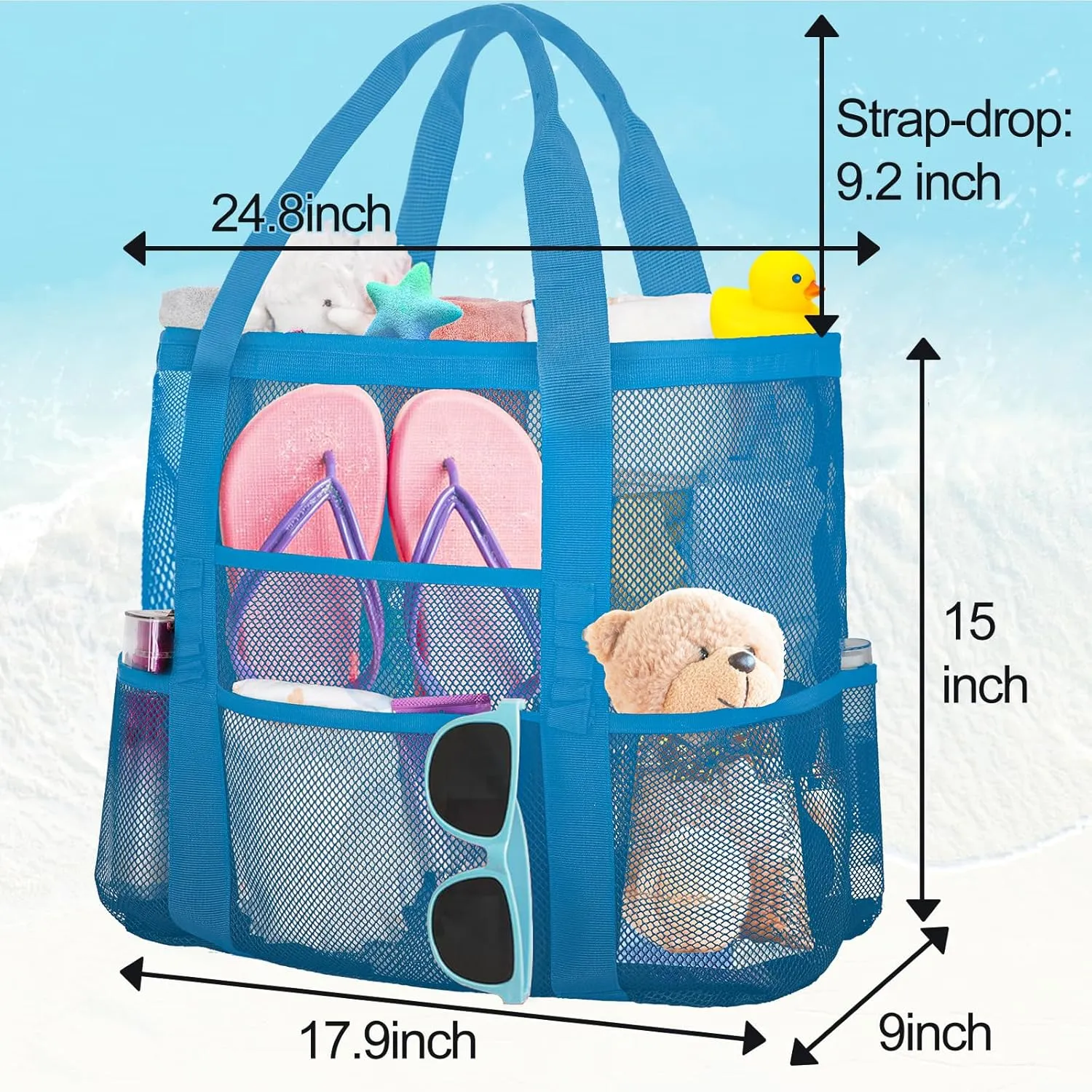 Mesh Beach Bags for Women - Plus Waterproof Sandproof Tote Bag