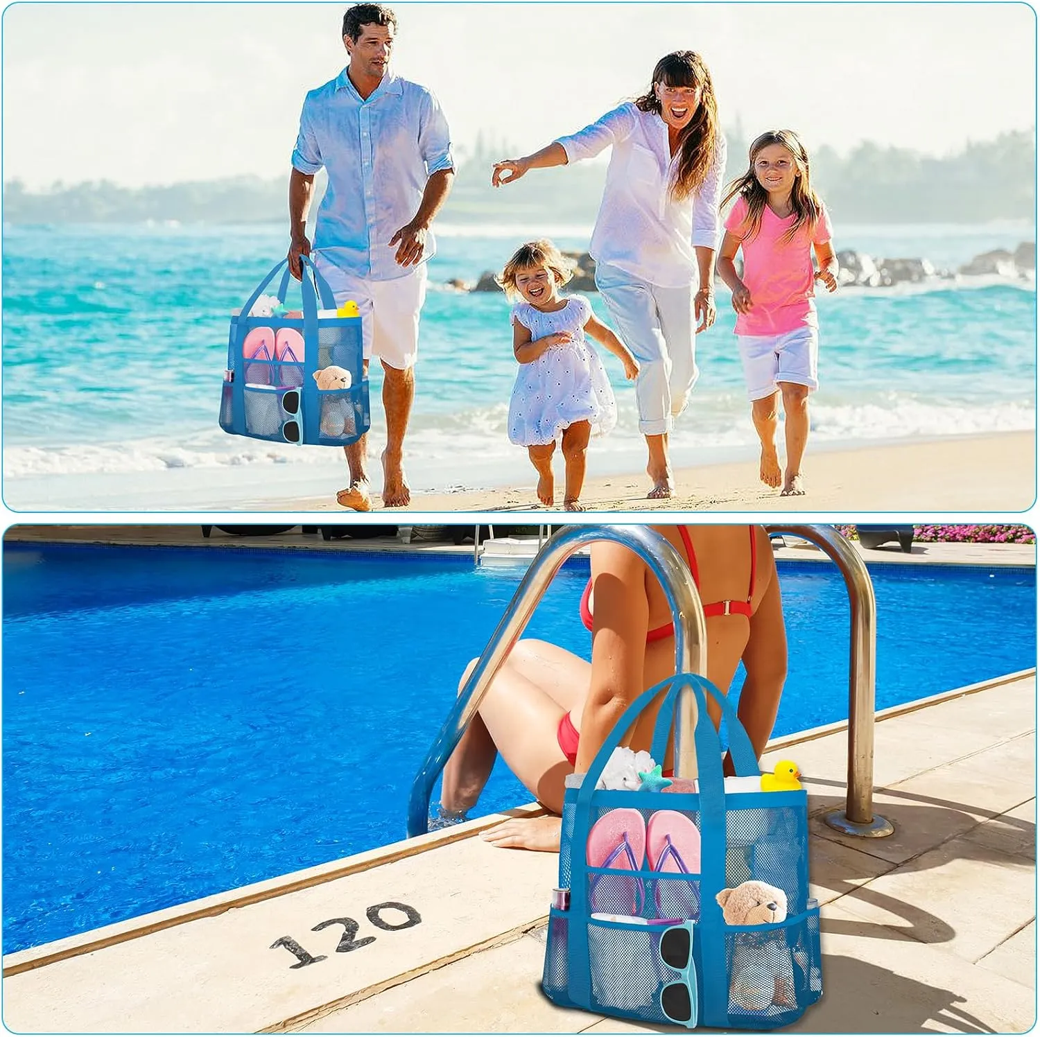 Mesh Beach Bags for Women - Plus Waterproof Sandproof Tote Bag