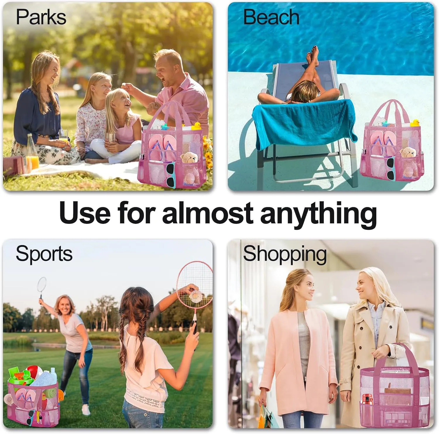 Mesh Beach Bags for Women - Plus Waterproof Sandproof Tote Bag