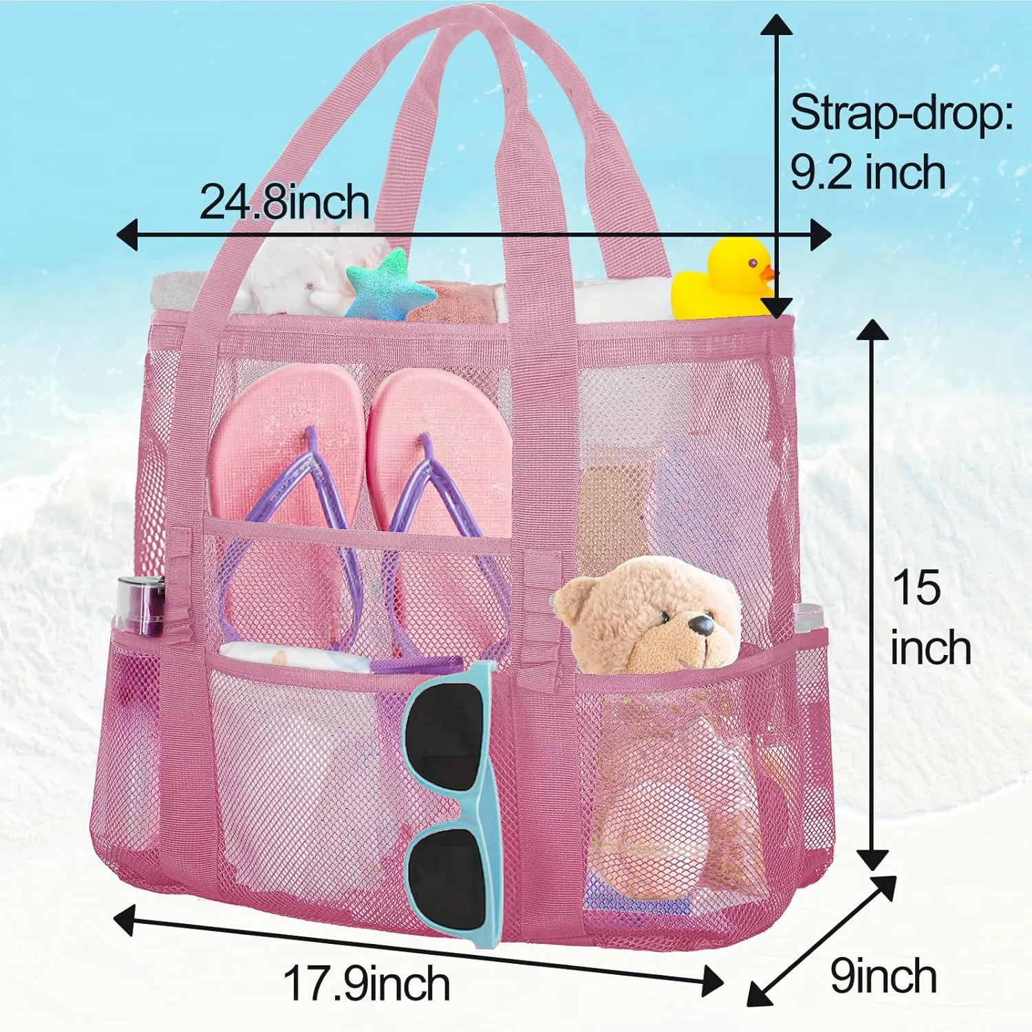 Mesh Beach Bags for Women - Plus Waterproof Sandproof Tote Bag