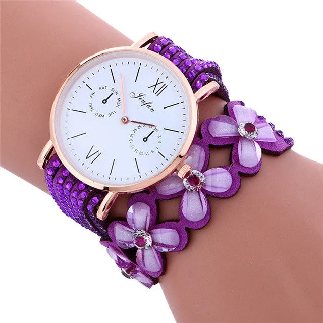 Perfect Gift Fashion Large Dial Chimes Diamond Leather Bracelet Lady Womans Wrist Watch   Levert dropship Jan25