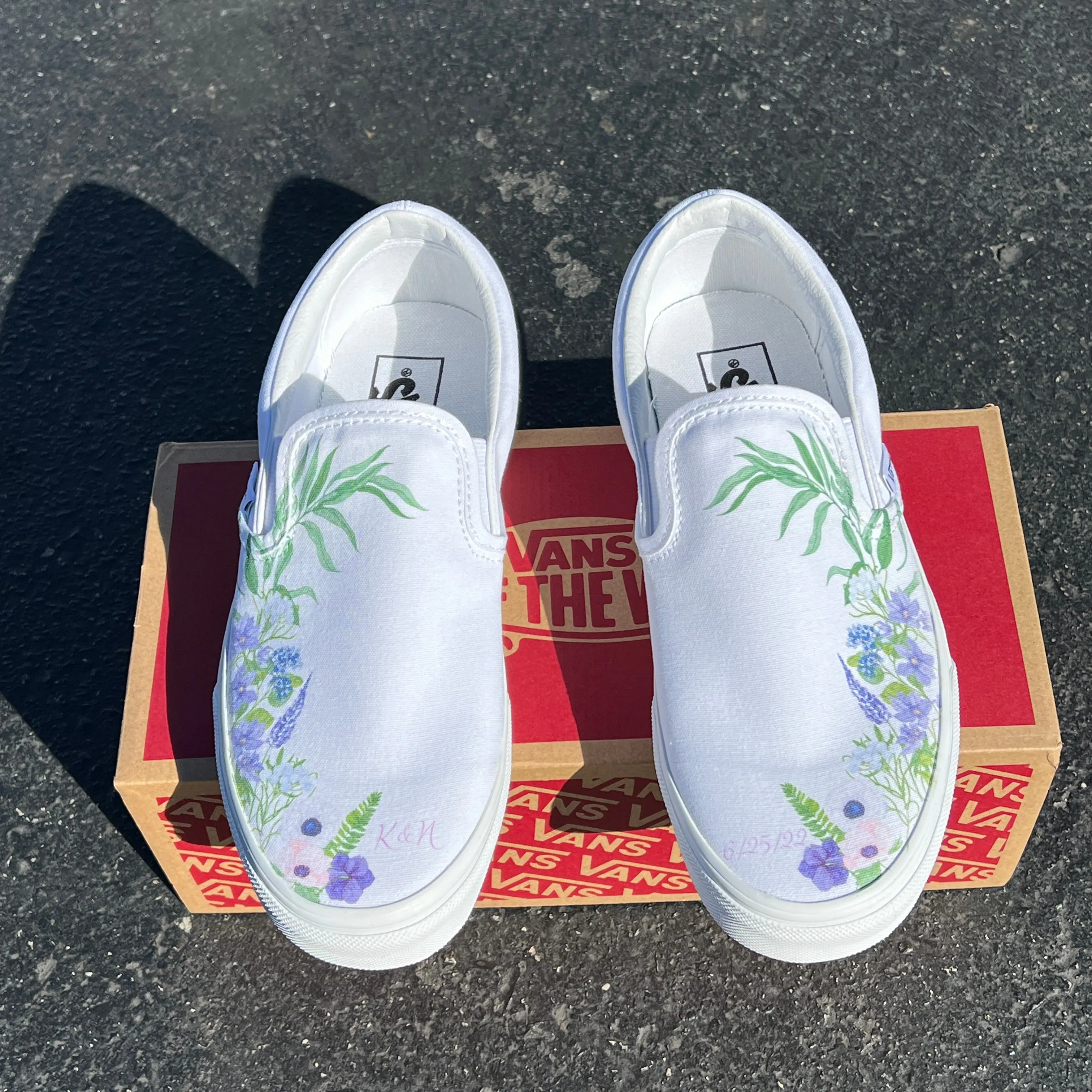Purple Lavender Flower - Wedding Custom Slip On Vans Bridal Shoes Wedding Sneakers Wedding Shoes for Bride Brides Maids Maid of Honor Floral White