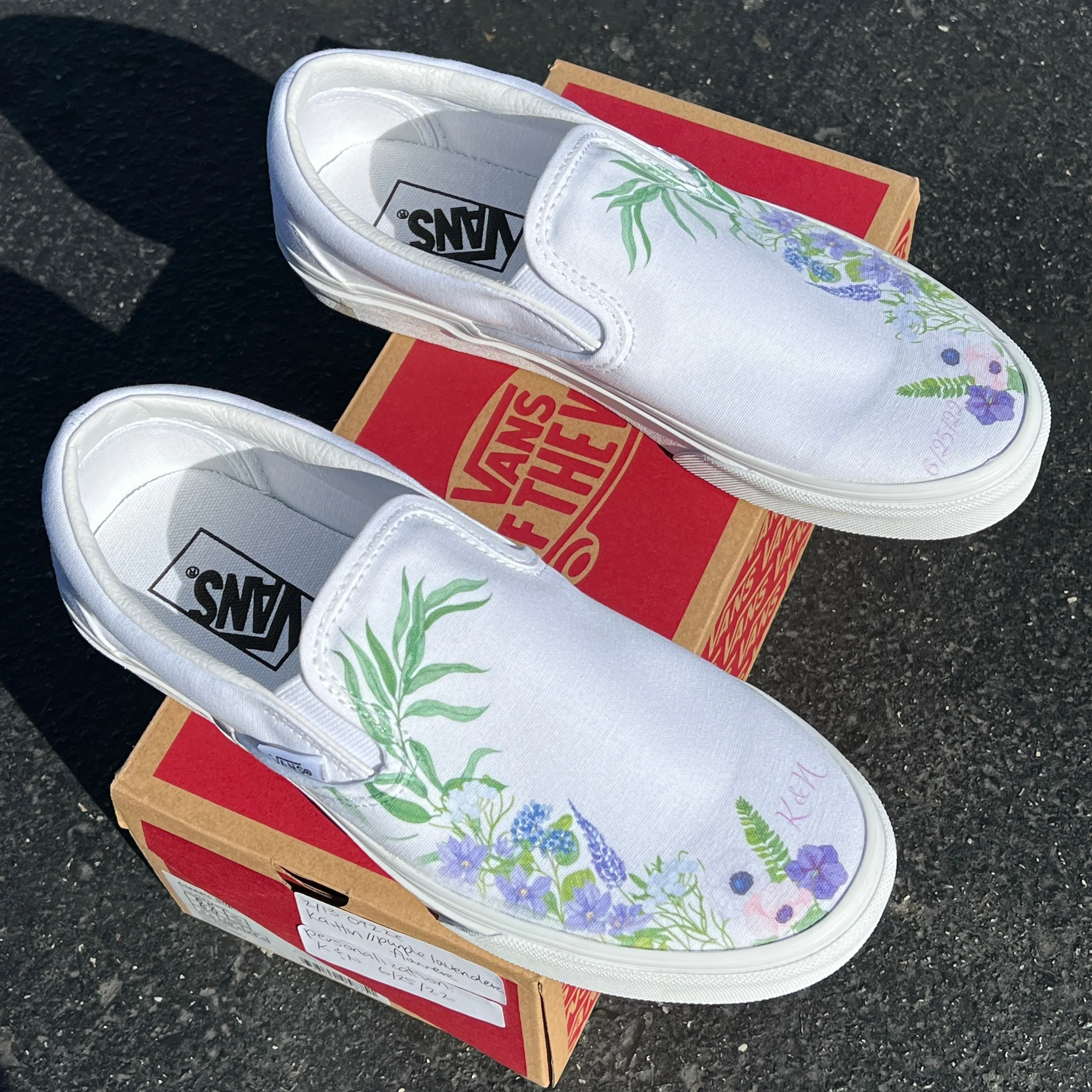 Purple Lavender Flower - Wedding Custom Slip On Vans Bridal Shoes Wedding Sneakers Wedding Shoes for Bride Brides Maids Maid of Honor Floral White
