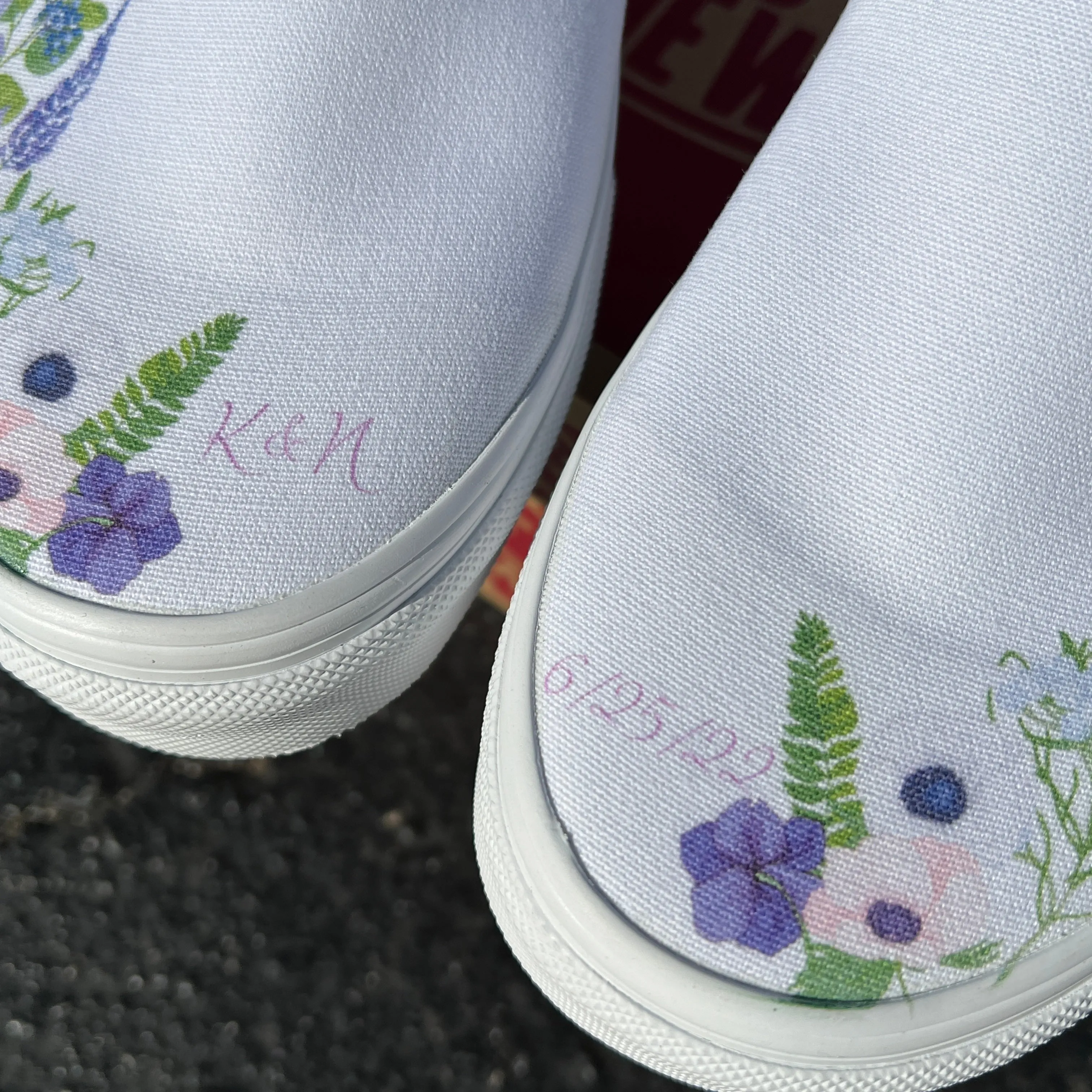 Purple Lavender Flower - Wedding Custom Slip On Vans Bridal Shoes Wedding Sneakers Wedding Shoes for Bride Brides Maids Maid of Honor Floral White