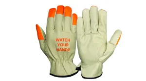 Pyramex Select Grain Cowhide Drivers Gloves with Keystone HiVis Orange Tips - XL