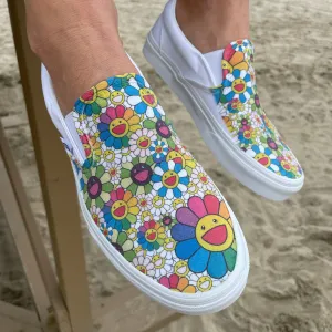 Takashi Murakami Rainbow Flower Sneakers - Custom Slip Ons