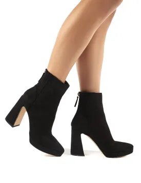 Tegan Black Faux Suede Flare Heeled Ankle Boots