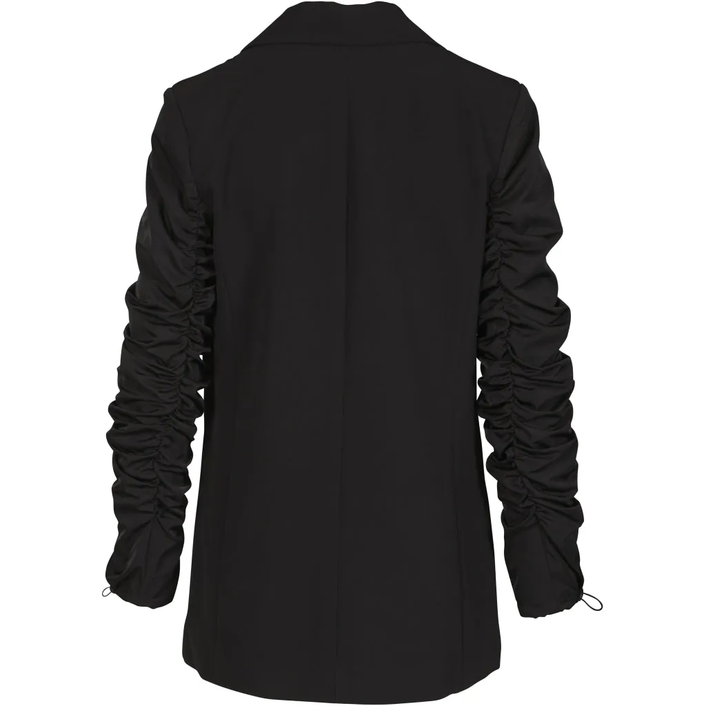 Vian Ruched Sleeve Blazer - Black