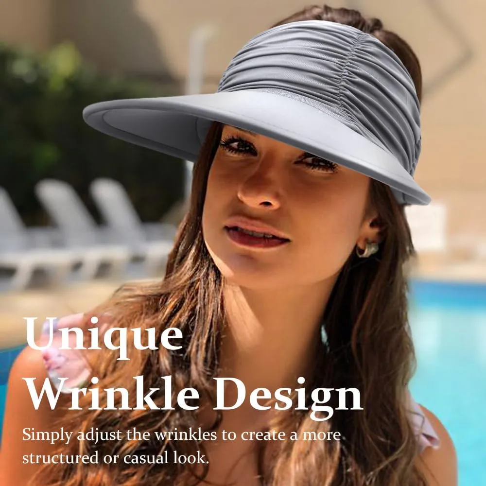 Women Visor Sun Hat Adjustable Foldable Wide Brim Sun Hats Summer UPF 50  UV Protection Visor Cap for Outdoor Beach